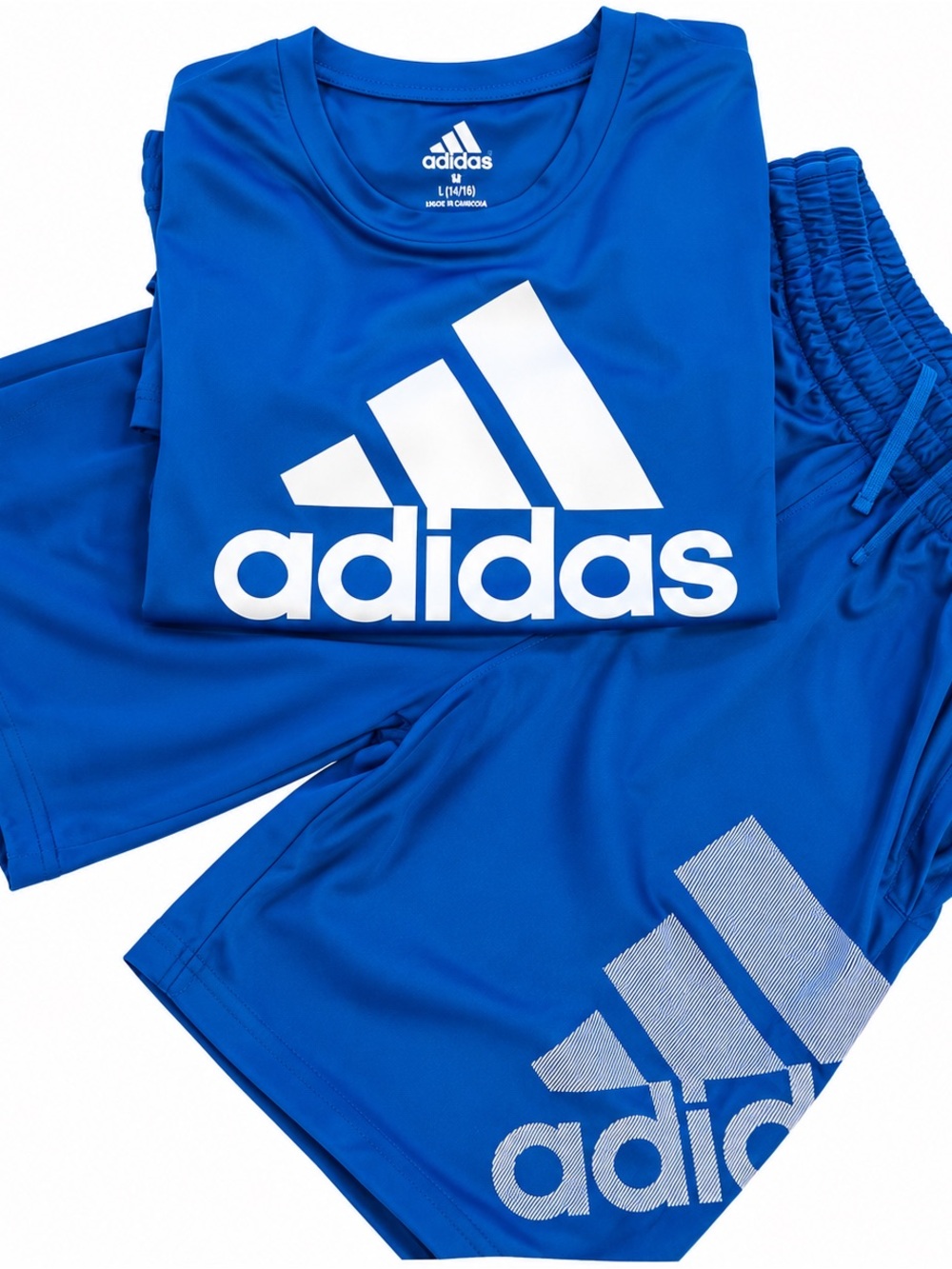 Adidas Boys Youth M 10/12 Blue Shirt Shorts 2 Piece Athletic Set Logo Outfit